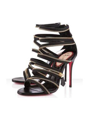 Christian Louboutin Unzip 100 Black & Gold Kid Leather Booty